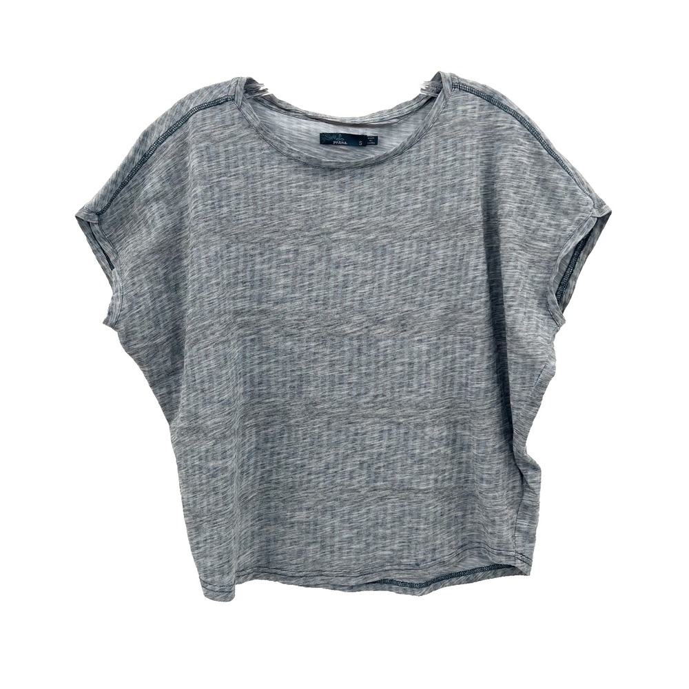 PRANA Women's S Heather Blue Striped Oversized Organic Cotton Blend Shirt Top
